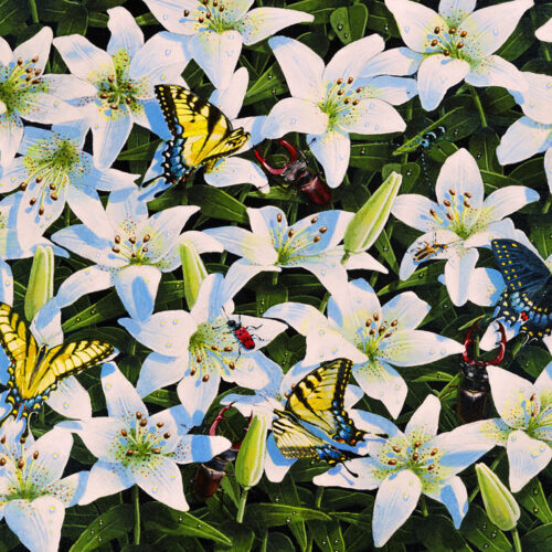 Painting title: Butterflies & Lillies